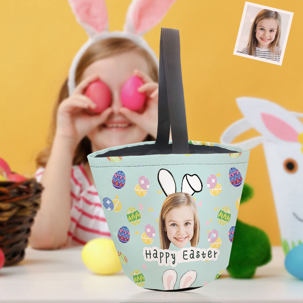 Personalized Easter Basket Custom Face Colorful Easter Eggs Easter Basket Gifts for Kids - MyFaceBoxer