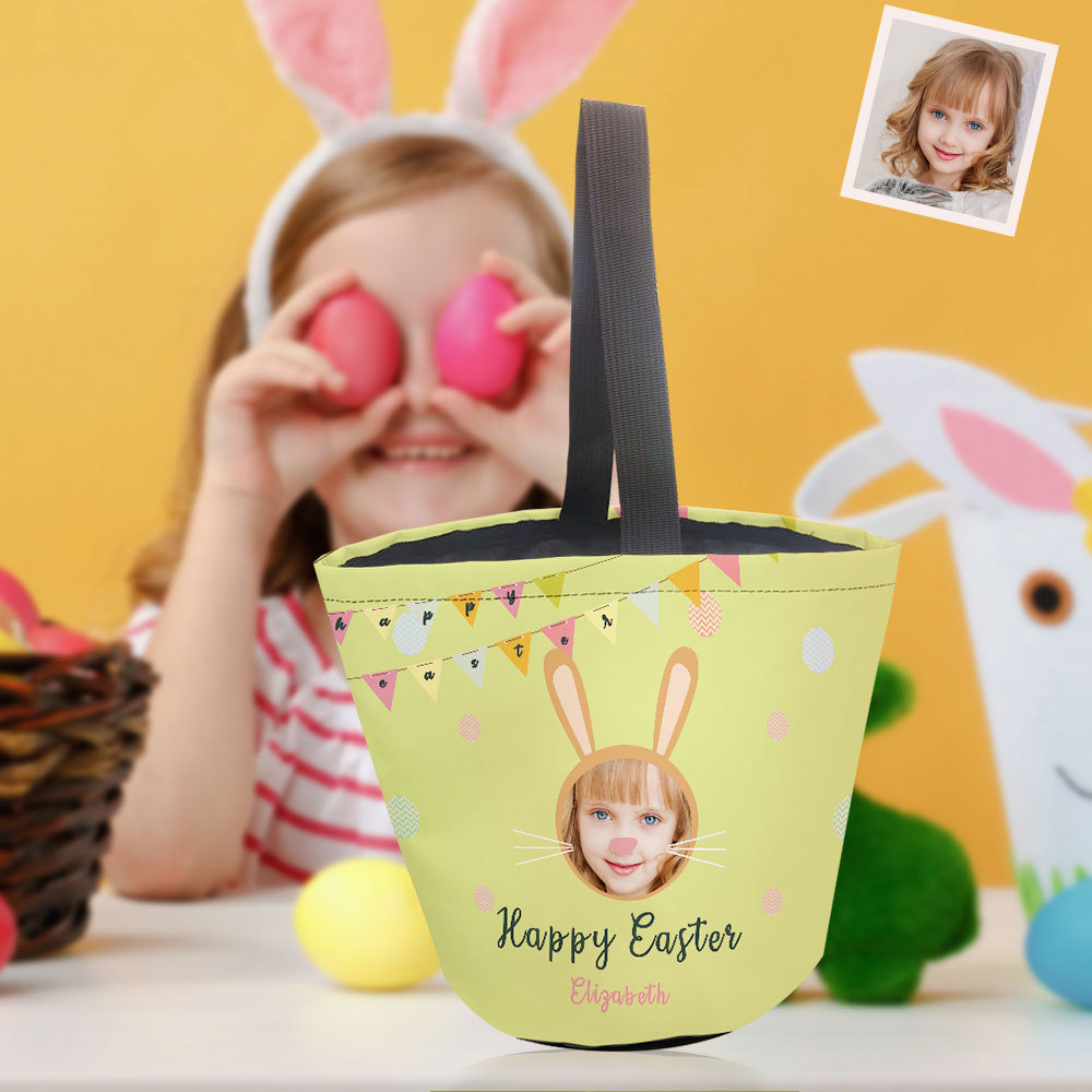 Personalized Easter Basket Custom Happy Easter Bunny Basket Gifts for Kids - MyFaceBoxer