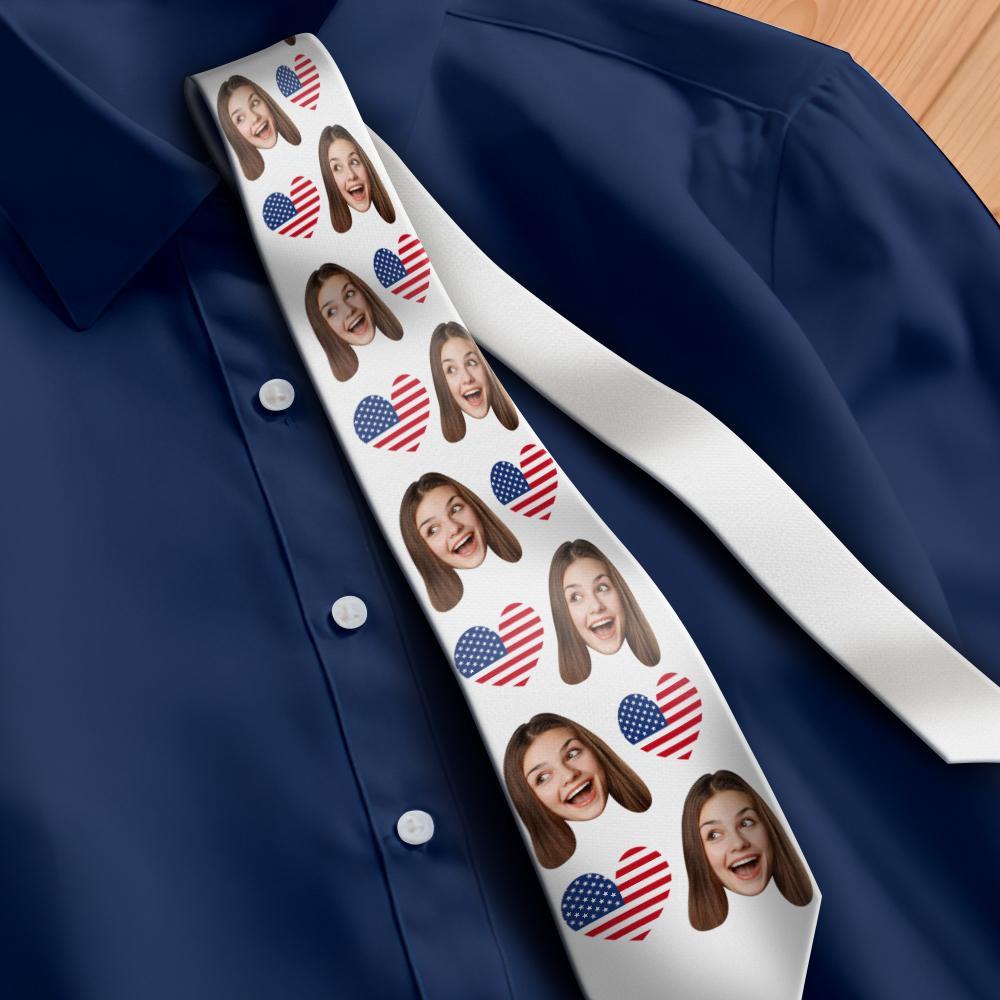Custom Photo Necktie For Men I Love USA Photo Tie - MyFaceBoxer