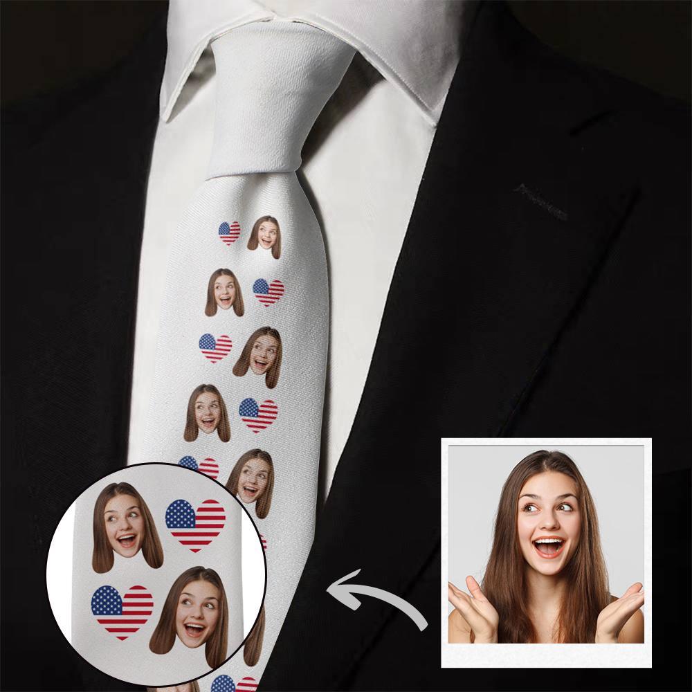 Custom Photo Necktie For Men I Love USA Photo Tie - MyFaceBoxer