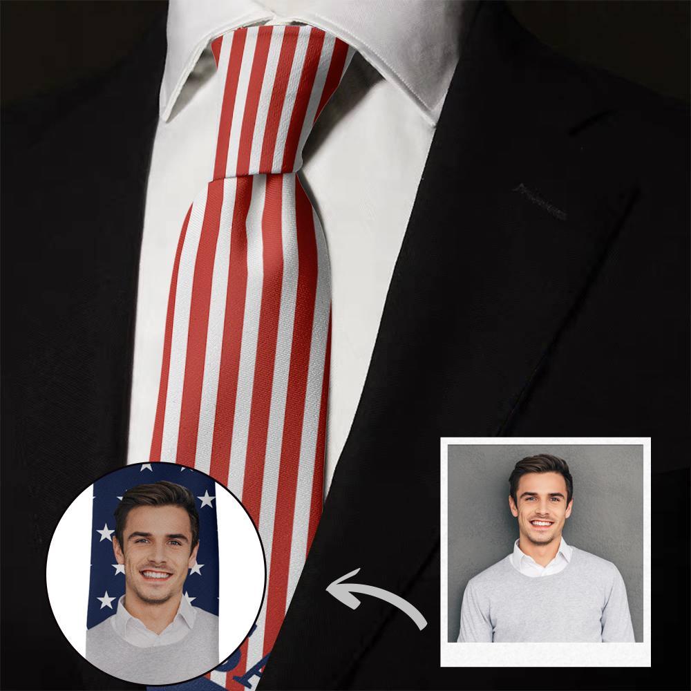 Custom Photo Necktie Stars And Stripes Photo Tie With USA Flag - MyFaceBoxer