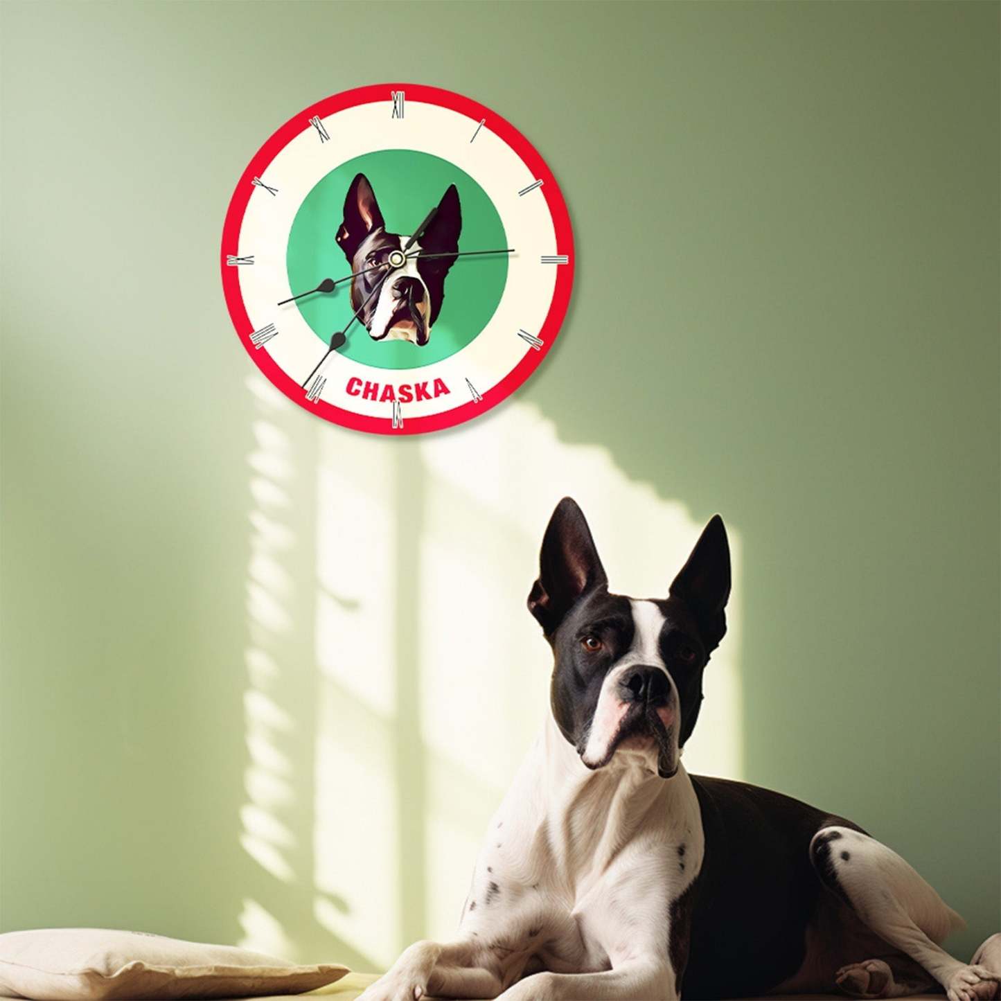 Custom Pet Face Clock Personalized Round Cute Wall Clock Home Decor For Pet Lover - Black & White - MyFaceBoxer