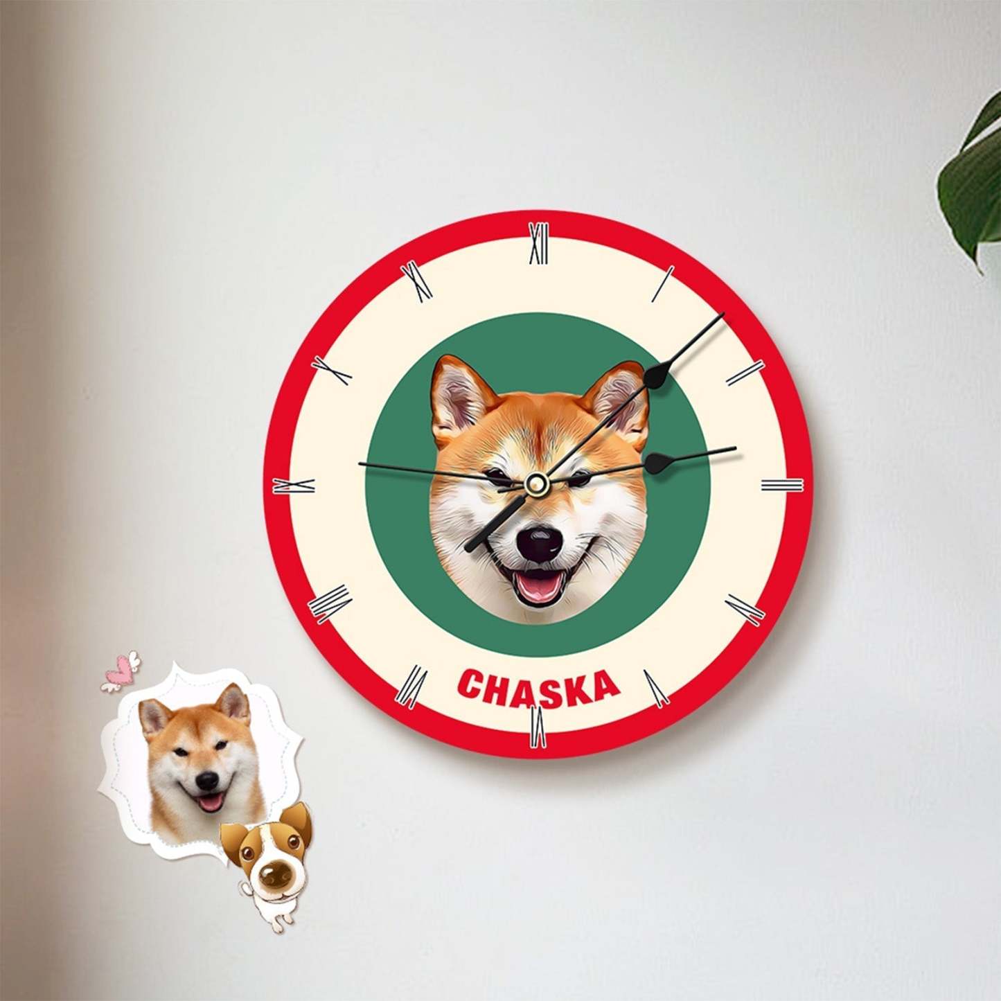 Custom Pet Face Clock Personalized Round Cute Wall Clock Home Decor For Pet Lover - Orange - MyFaceBoxer