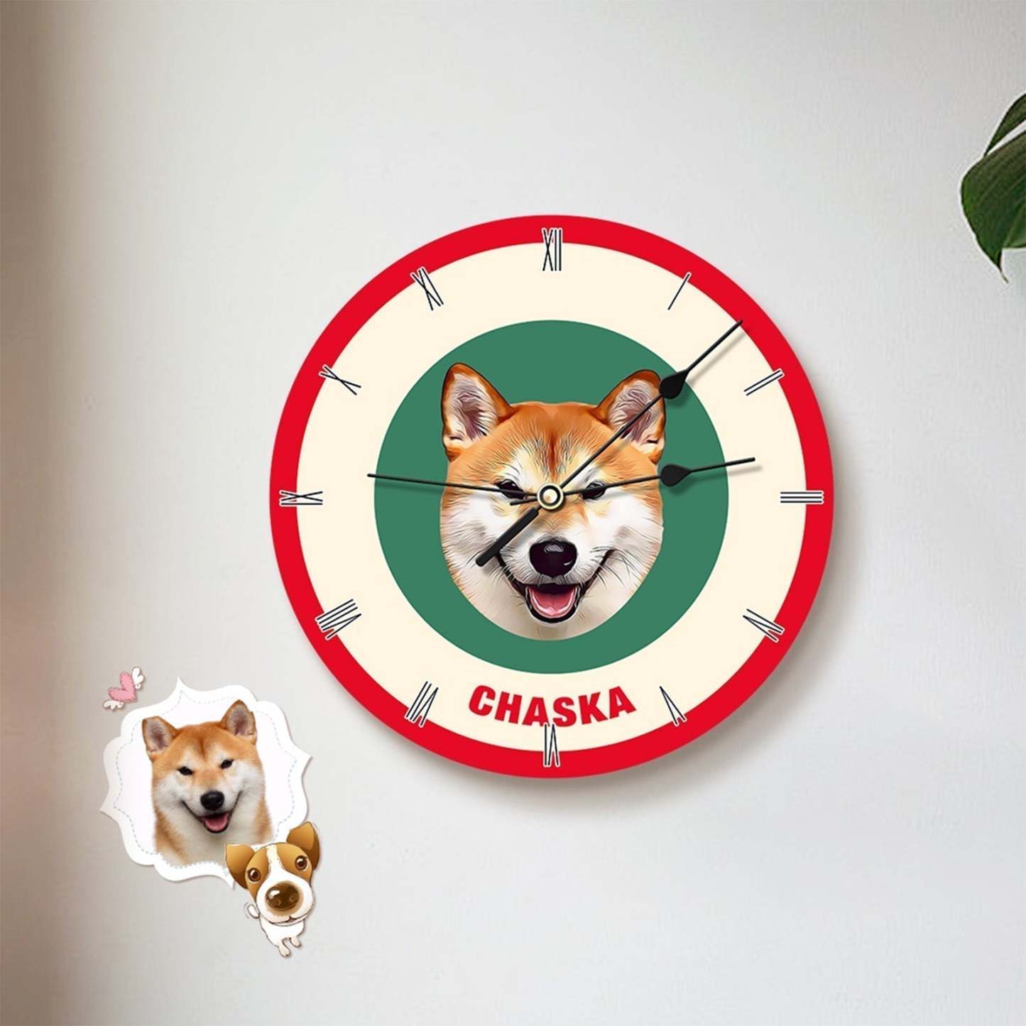 Custom Pet Face Clock Personalized Round Cute Wall Clock Home Decor For Pet Lover - Black & Pink - MyFaceBoxer