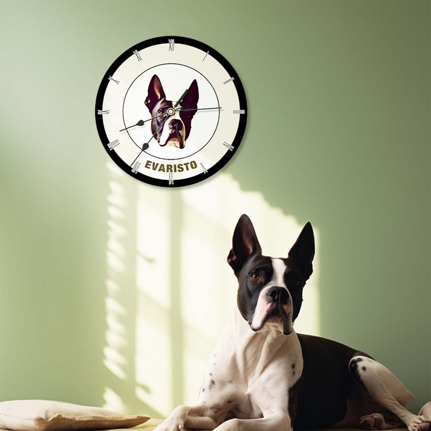 Custom Pet Face Clock Personalized Round Cute Wall Clock Home Decor For Pet Lover - Black & White - MyFaceBoxer