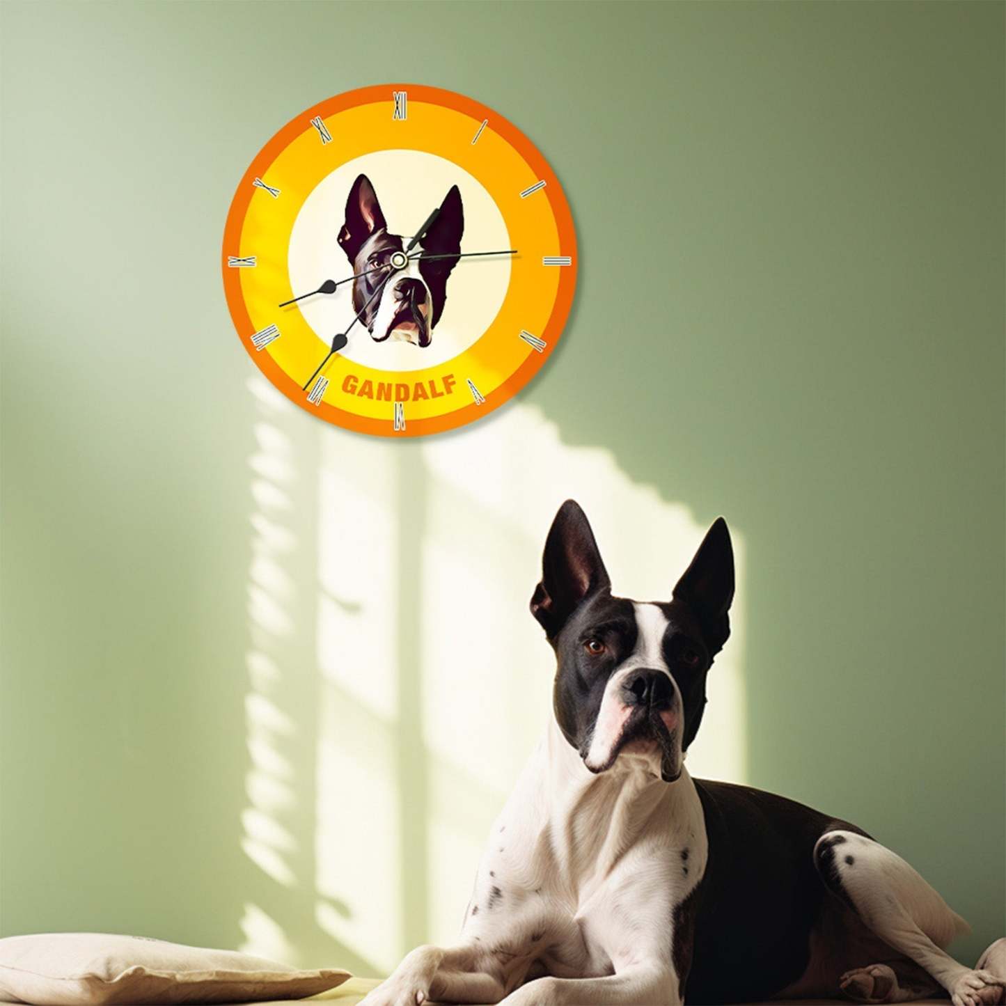 Custom Pet Face Clock Personalized Round Cute Wall Clock Home Decor For Pet Lover - Black & White - MyFaceBoxer