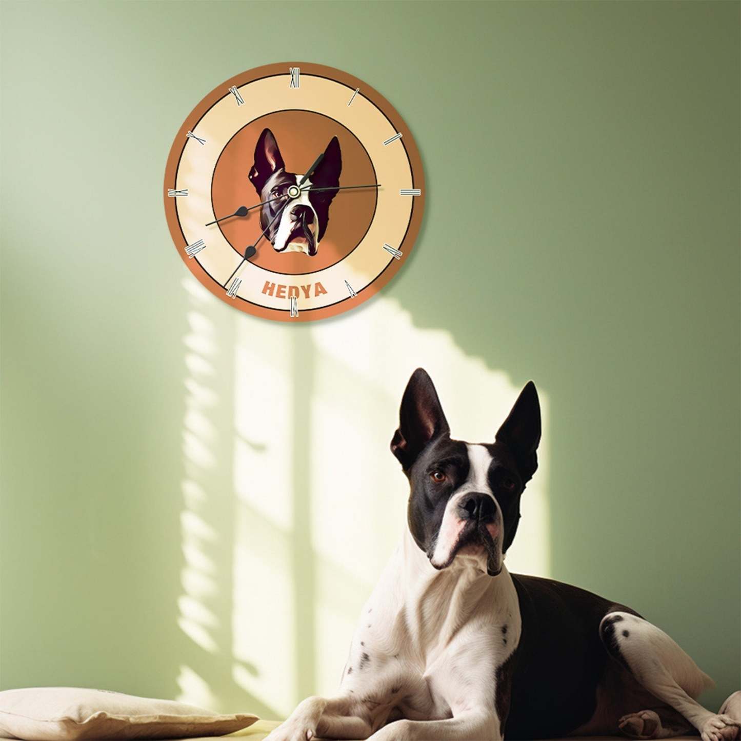 Custom Pet Face Clock Personalized Round Cute Wall Clock Home Decor For Pet Lover - Black & White - MyFaceBoxer