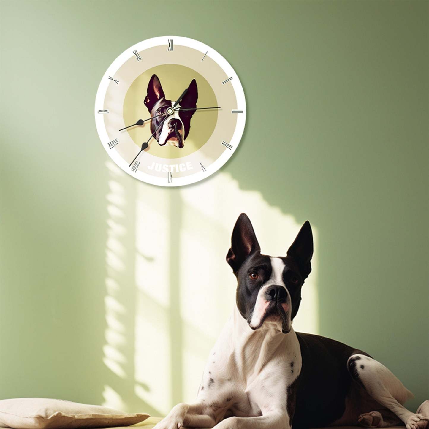 Custom Pet Face Clock Personalized Round Cute Wall Clock Home Decor For Pet Lover - Black & White - MyFaceBoxer