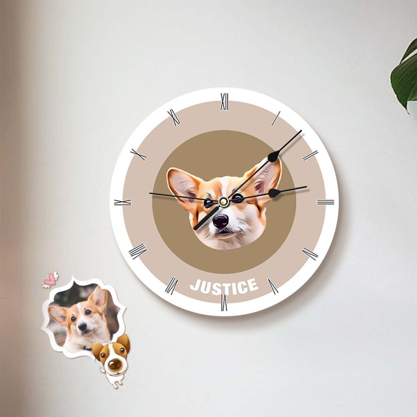 Custom Pet Face Clock Personalized Round Cute Wall Clock Home Decor For Pet Lover - Black & White - MyFaceBoxer
