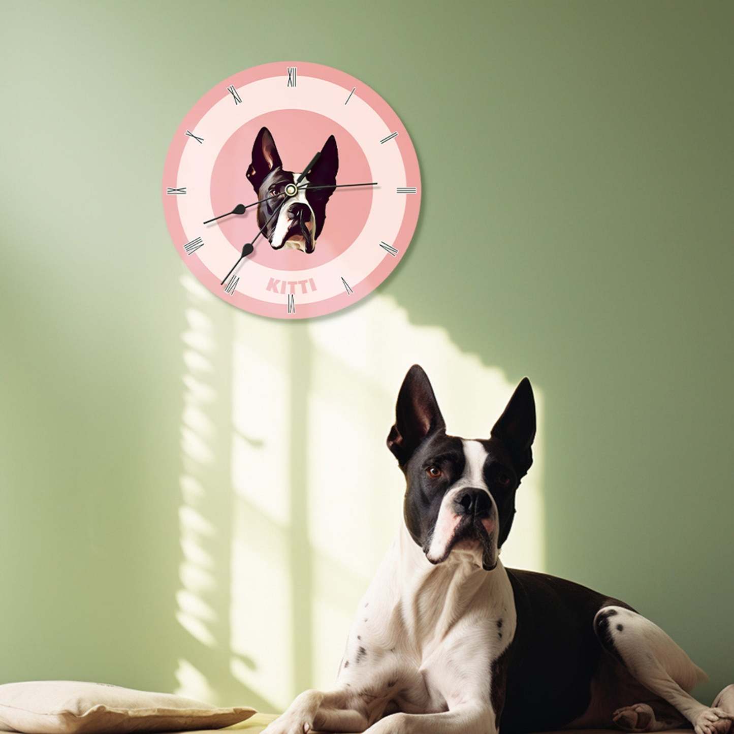 Custom Pet Face Clock Personalized Round Cute Wall Clock Home Decor For Pet Lover - Black & White - MyFaceBoxer