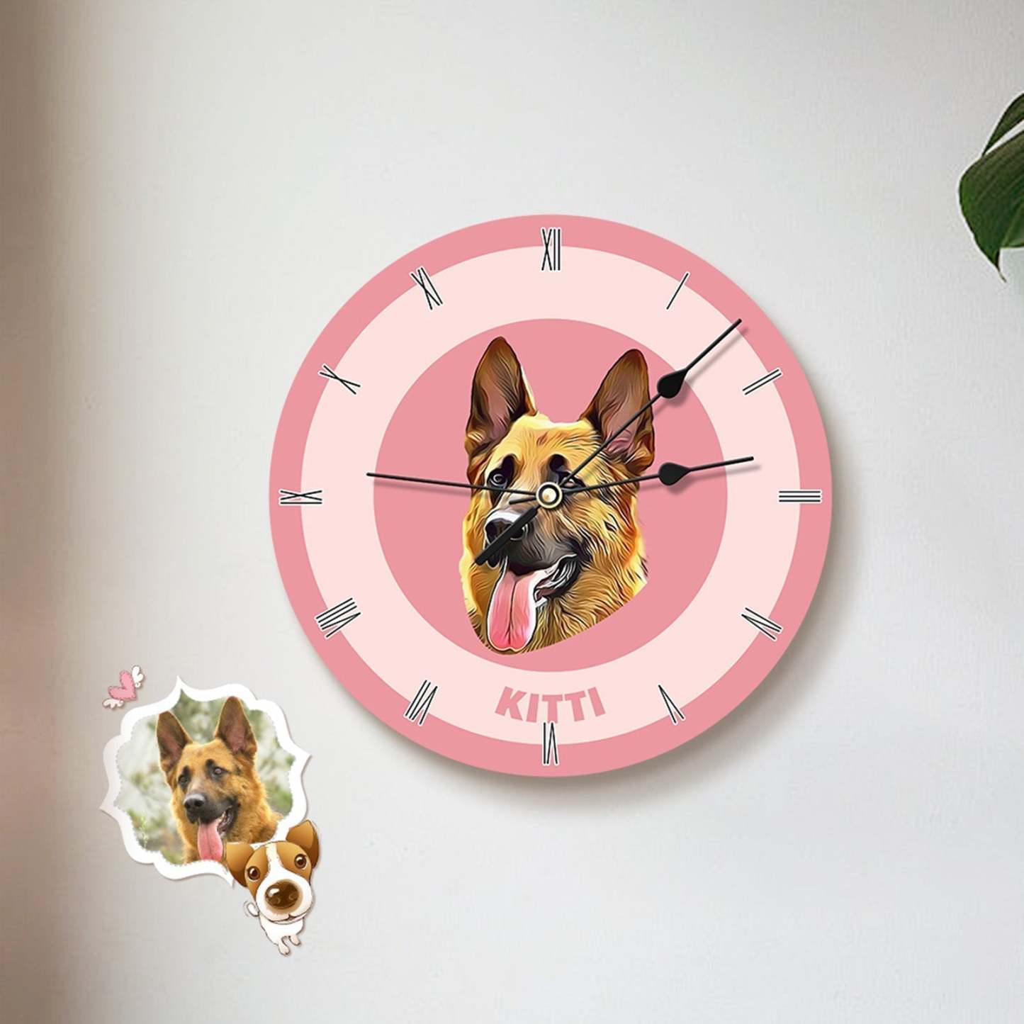 Custom Pet Face Clock Personalized Round Cute Wall Clock Home Decor For Pet Lover - Black & Pink - MyFaceBoxer
