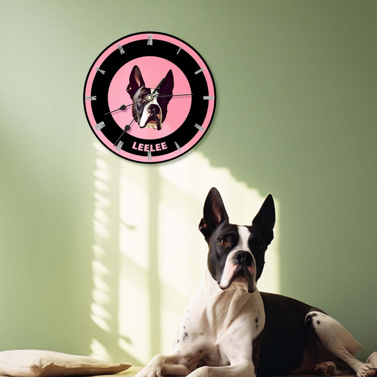 Custom Pet Face Clock Personalized Round Cute Wall Clock Home Decor For Pet Lover - Black & White - MyFaceBoxer