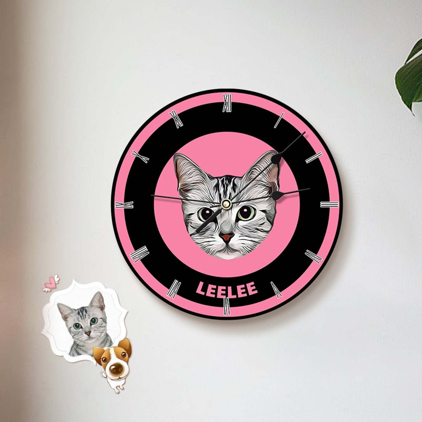 Custom Pet Face Clock Personalized Round Cute Wall Clock Home Decor For Pet Lover - Black & White - MyFaceBoxer