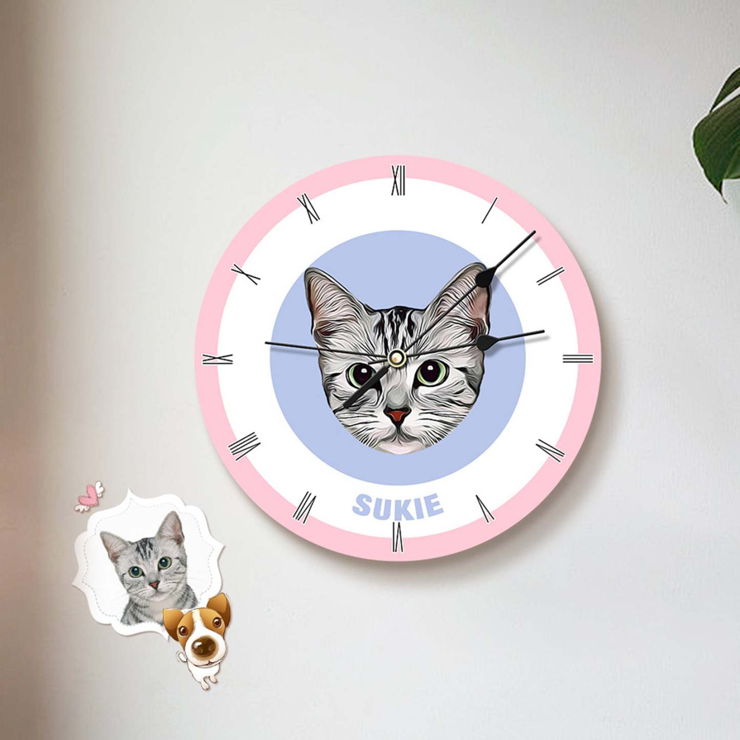 Custom Pet Face Clock Personalized Round Cute Wall Clock Home Decor For Pet Lover - Black & White - MyFaceBoxer