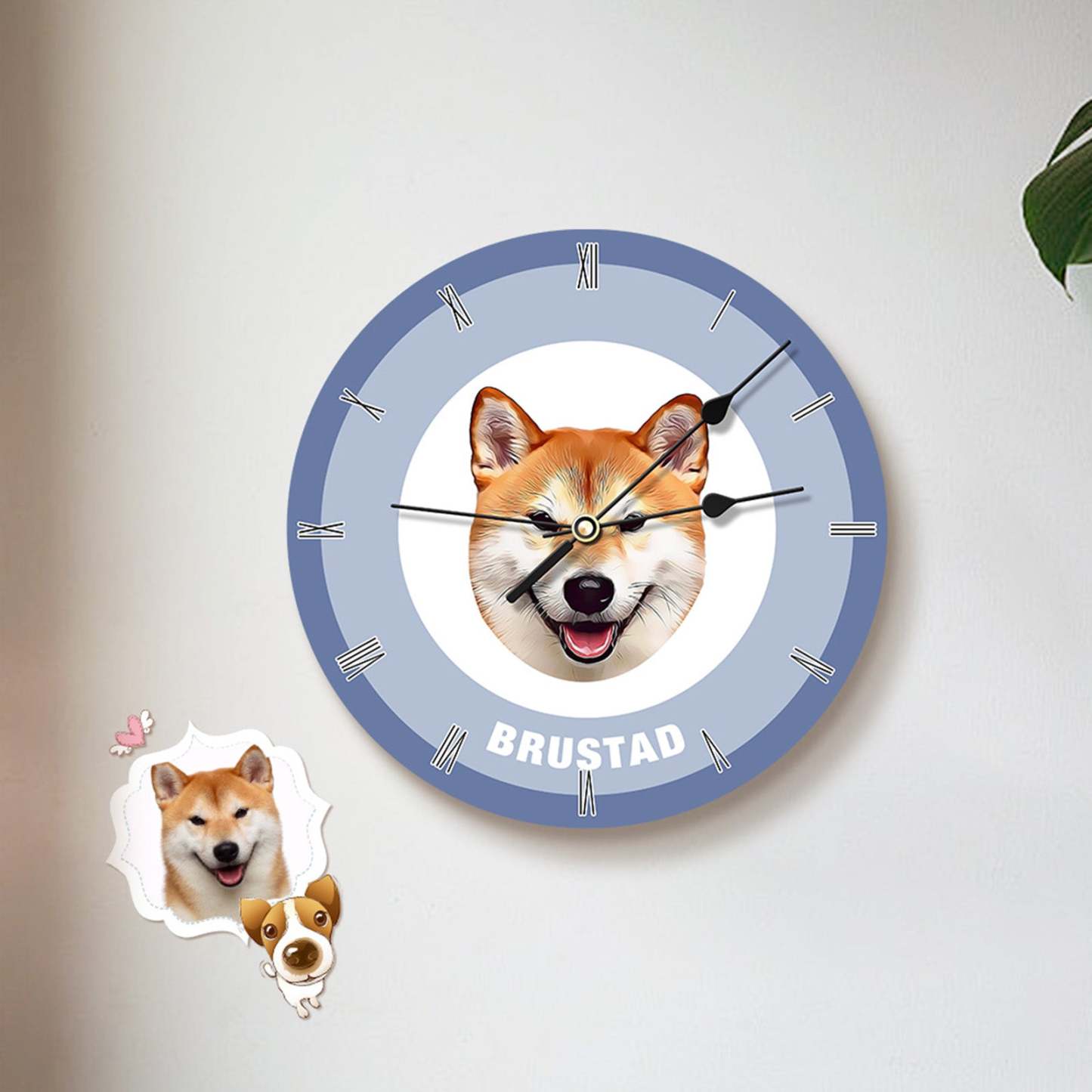 Custom Pet Face Clock Personalized Round Cute Wall Clock Home Decor For Pet Lover - Black & White - MyFaceBoxer