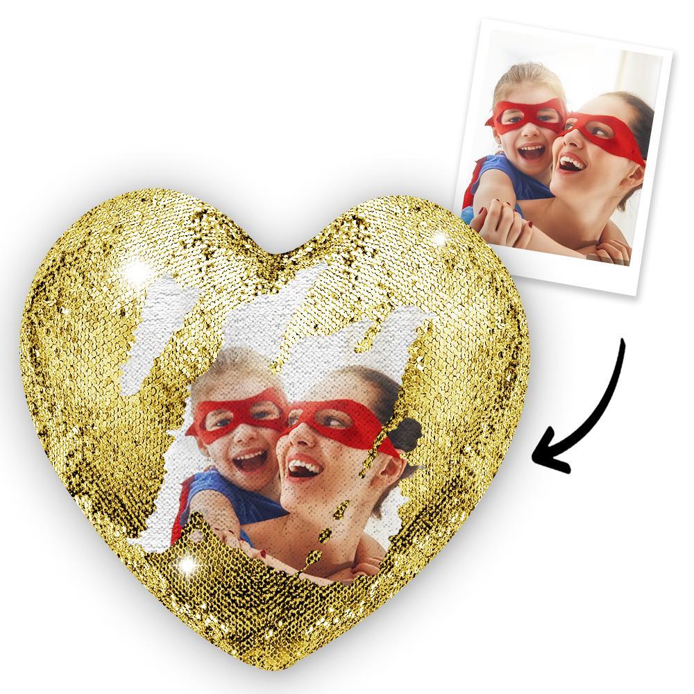 Custom Photo Magic Heart Sequins Pillow for Mom Multicolor Shiny	 - MyFaceBoxer