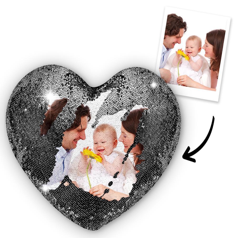 Custom Photo Magic Heart Sequins Pillow for Mom Multicolor Shiny - MyFaceBoxer