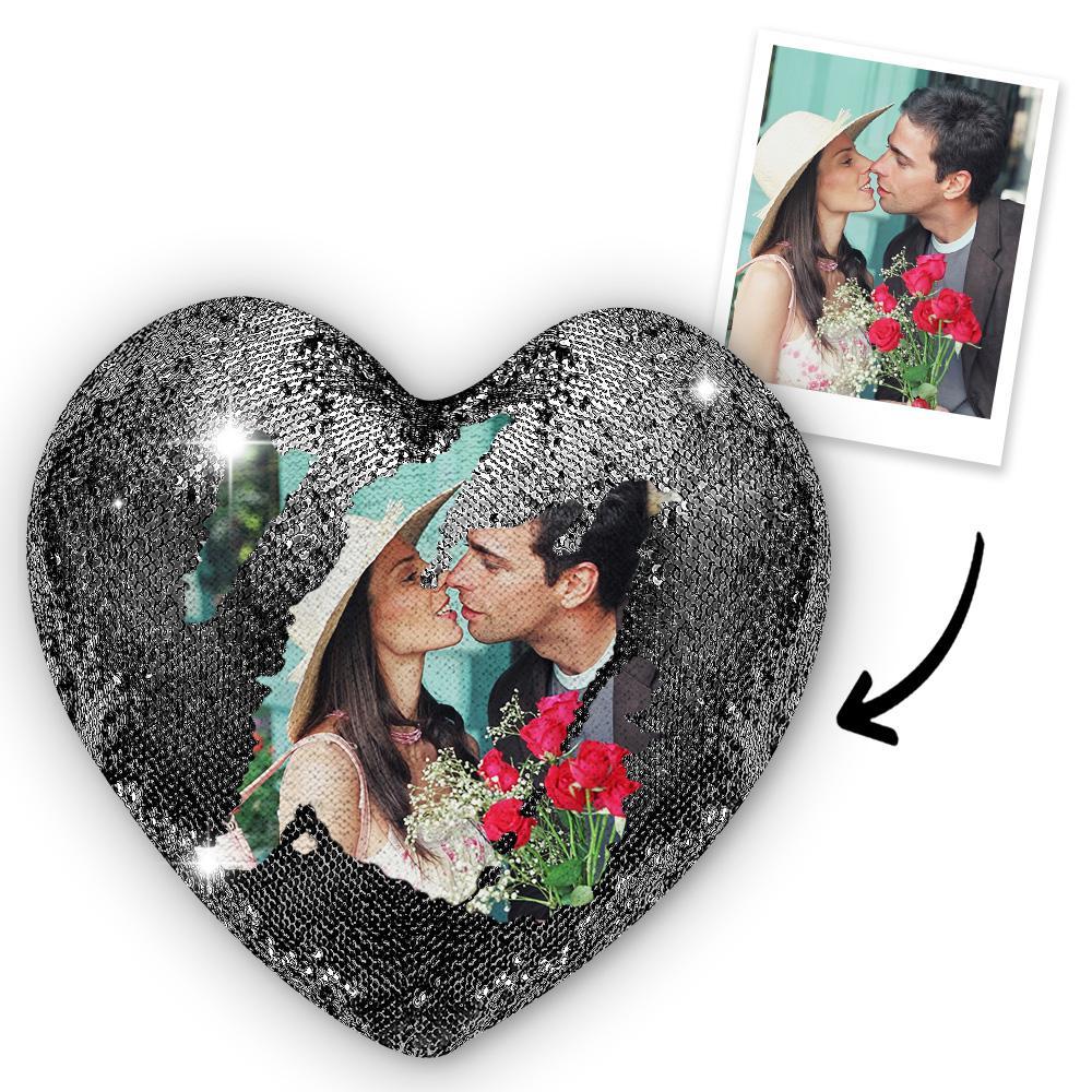 Custom Sweet Love Photo Magic Heart Sequins Pillow Multicolor Shiny	 - MyFaceBoxer