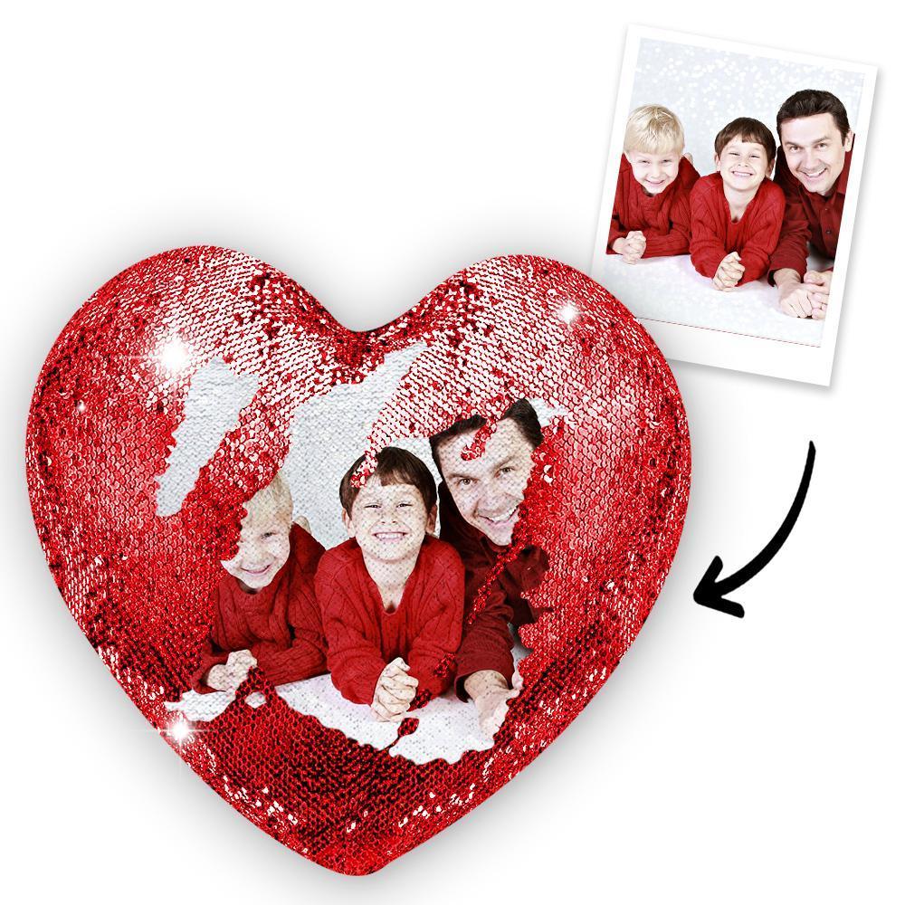 Custom Photo Magic Heart Sequins Pillow for Mom Multicolor Shiny - MyFaceBoxer