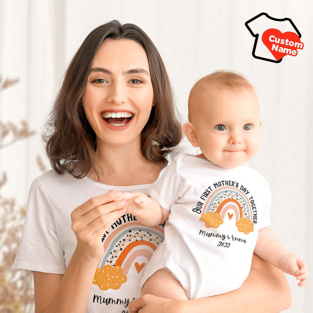Custom Name Our First Mother's Day Together Shirt Mother's Day Mommy And Baby Matching Outfit - MyFaceBoxer