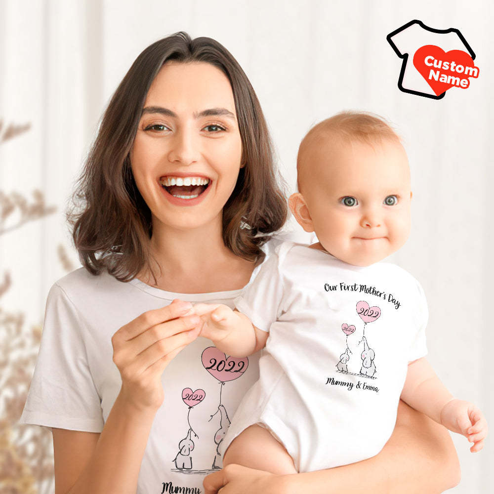 Custom Name Mother's Day Shirts Elephant Mommy And Me Matching Outfit Mother's Day Gift - MyFaceBoxer
