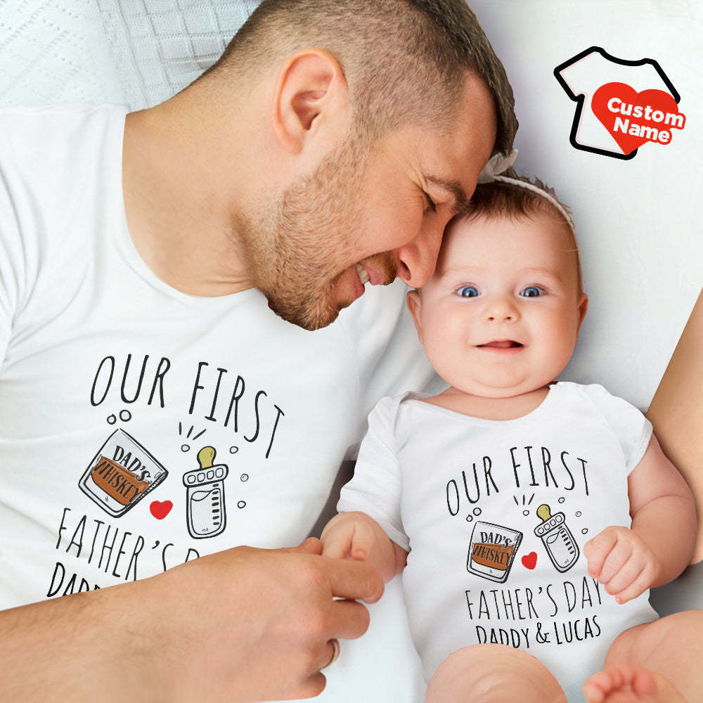 Personalized Name Shirt Custom Gift For Dad Beer And Love Shirt Our First Father's Day Daddy And Baby Matching Outfits - MyFaceBoxer