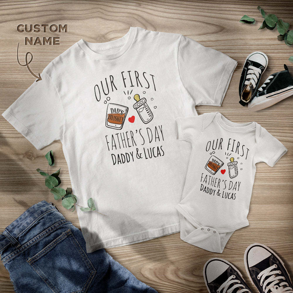 Personalized Name Shirt Beer Love First Father's Day Daddy Baby Matching Gifts