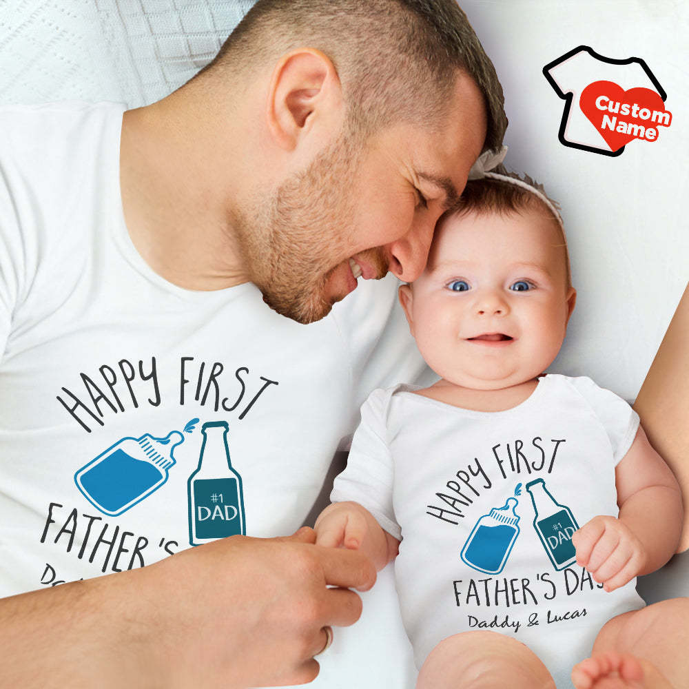 Custom Name Shirt Personalized Daddy And Baby Matching Outfits Happy First Father's Day Gift - MyFaceBoxer