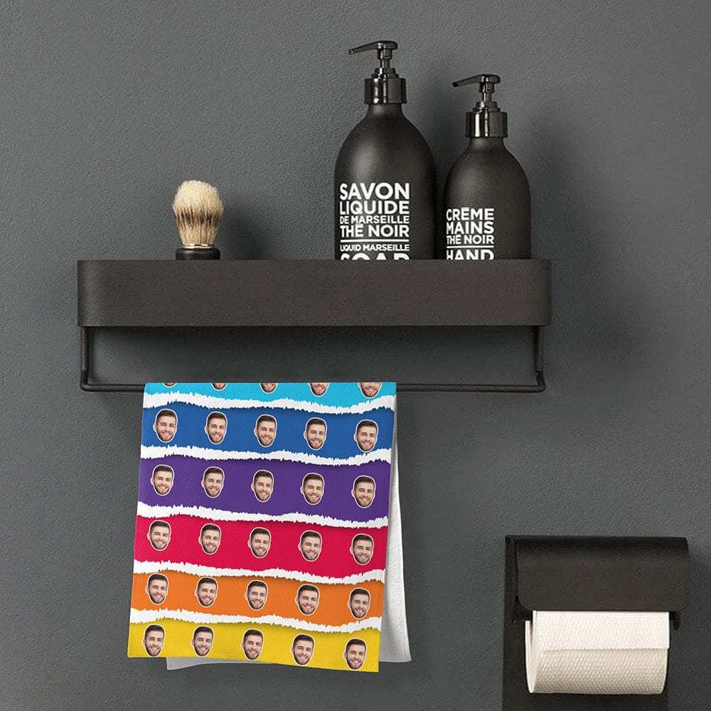 Custom Face Towel Personalized Photo Towel Funny Gift for Boyfriend - Rainbow Cake - MyFaceBoxer