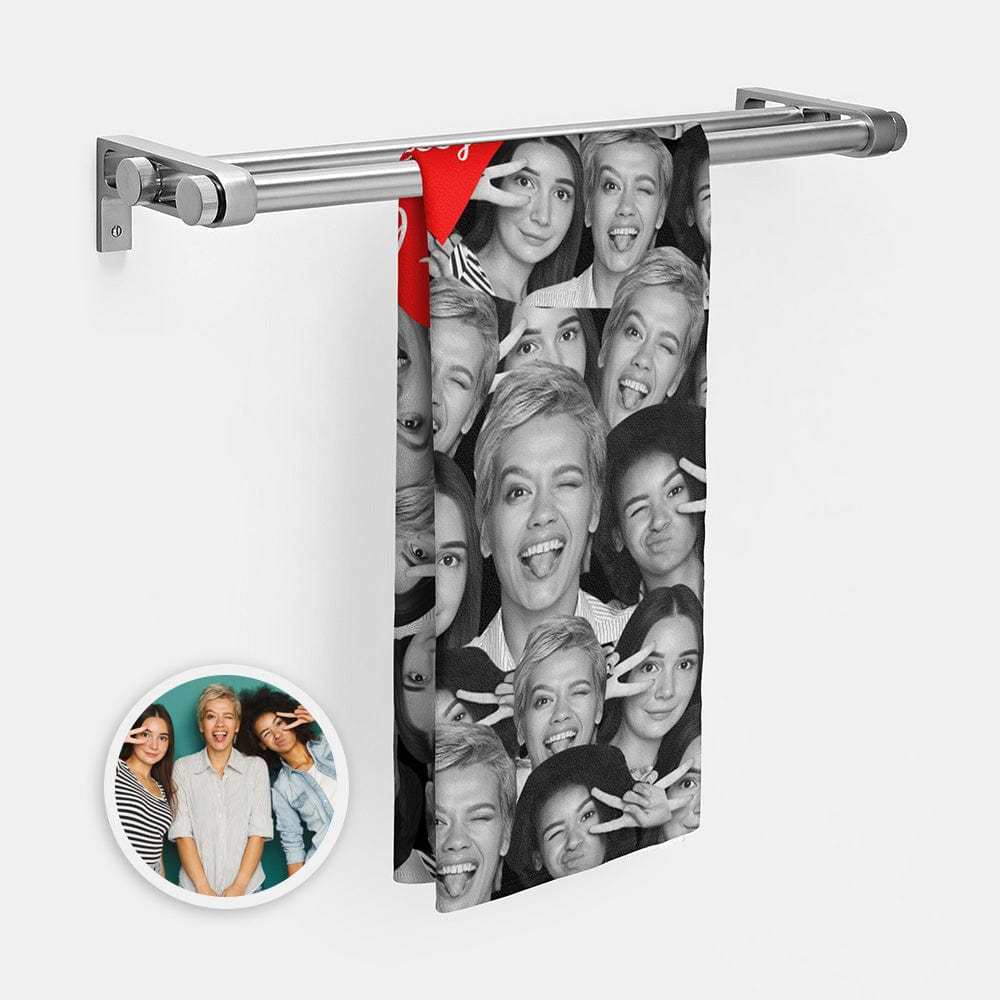 Personalized Photo Towel Memorial Gifts for Friends With Red Heart - MyFaceBoxer