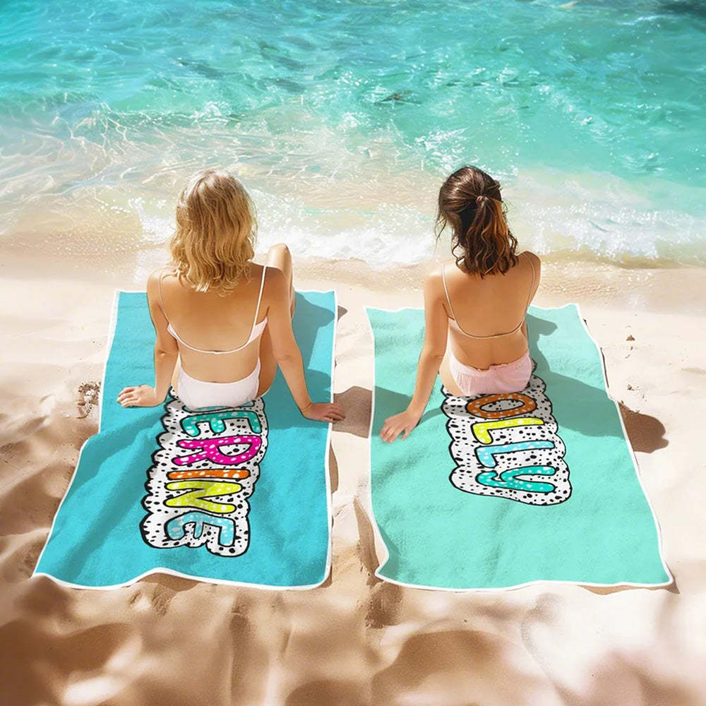 Personalized Dalmatian Dots Beach Towel with Rainbow Name Summer Vacation Bridesmaid Party Gift for Her - MyFaceBoxer