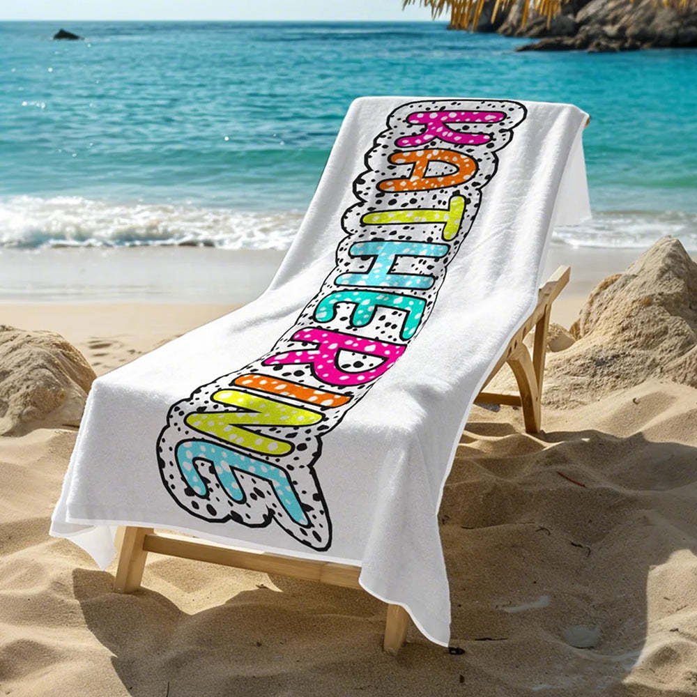 Personalized Dalmatian Dots Beach Towel with Rainbow Name Summer Vacation Bridesmaid Party Gift for Her - MyFaceBoxer