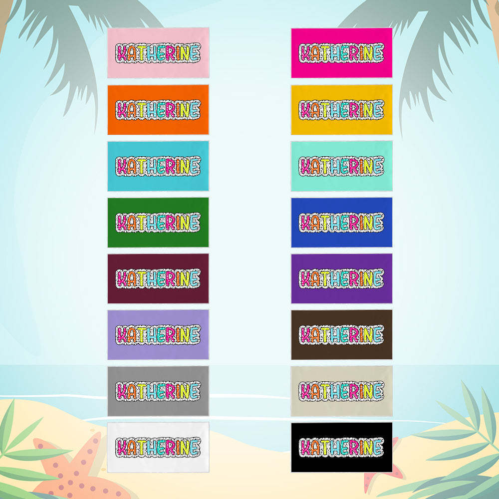 Personalized Dalmatian Dots Beach Towel with Rainbow Name Summer Vacation Bridesmaid Party Gift for Her - MyFaceBoxer