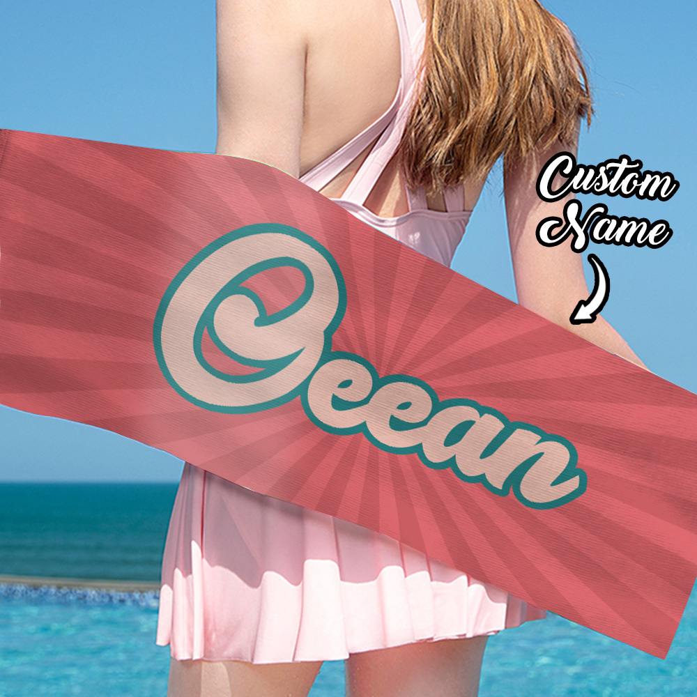RETRO Style Personalized Beach Towel Personalized Name Bath Towel Custom Beach Towel With Name Outside Birthday Vacation Gift - MyFaceBoxer