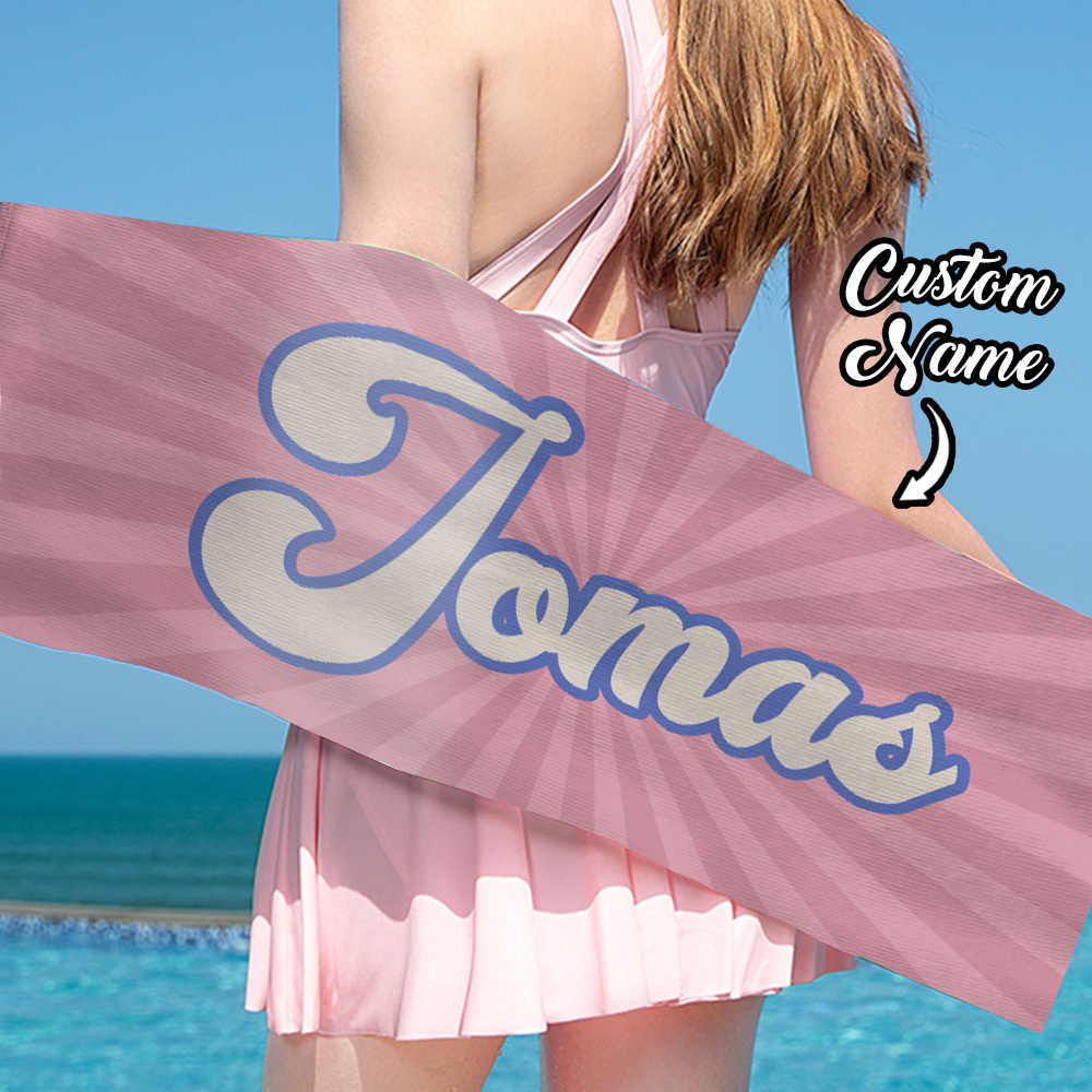 RETRO Style Personalized Beach Towel Personalized Name Bath Towel Custom Beach Towel With Name Outside Birthday Vacation Gift - MyFaceBoxer