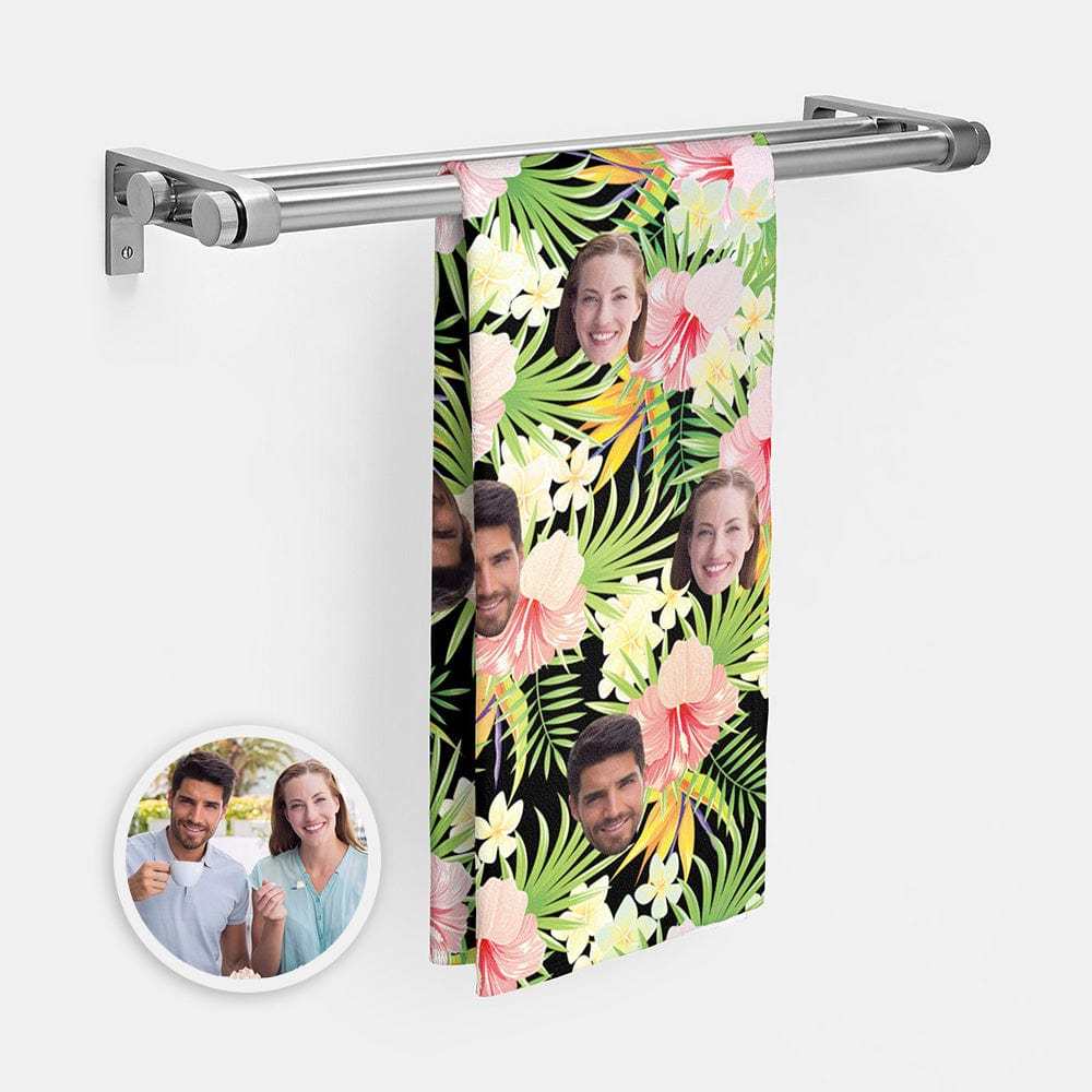 Personalised Towel With Couple Faces Hawaii Style Towel Gifts for Couple - MyFaceBoxer