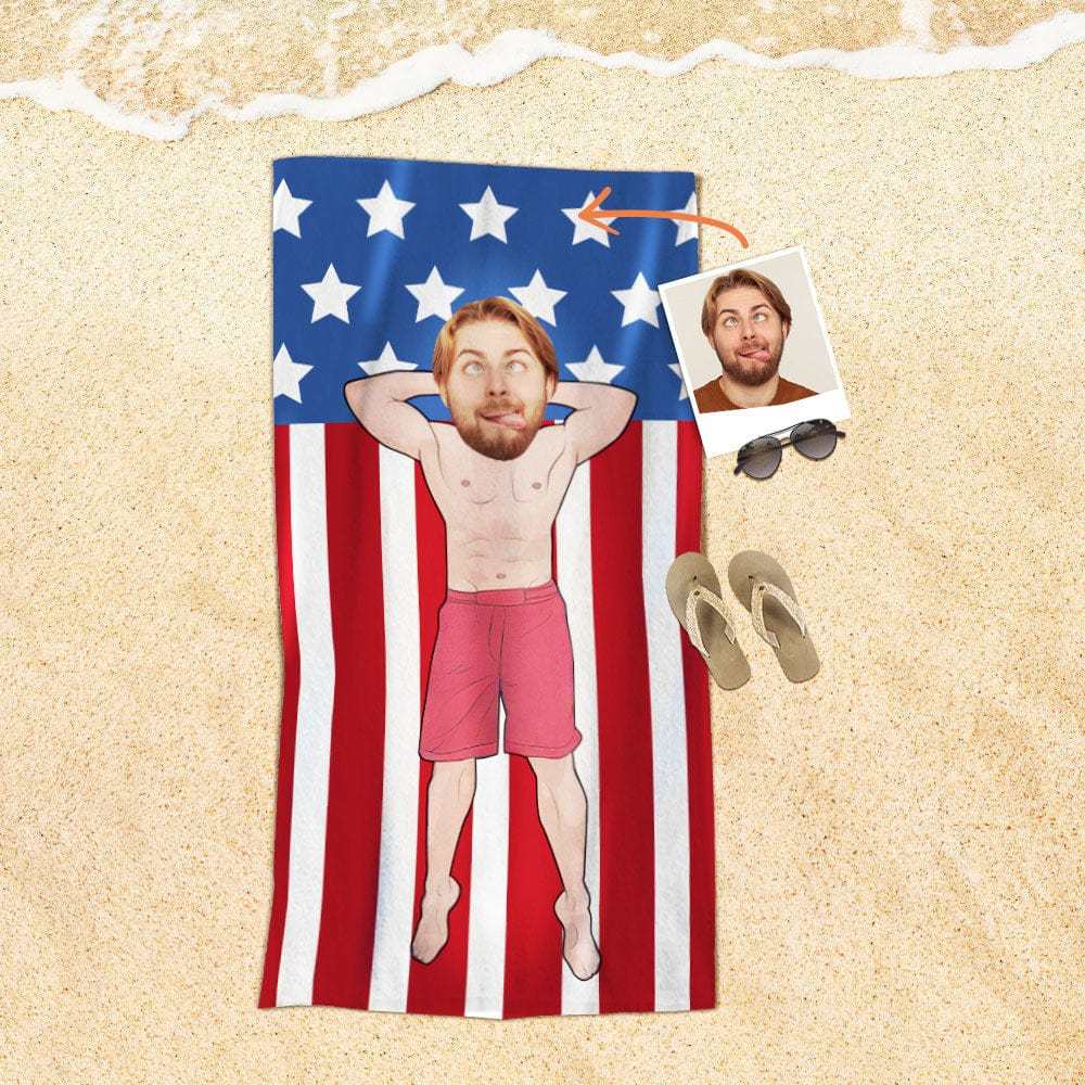 Custom Face Beach Towel Personalized Flag Style Beach Towel Funny Gift for Summer - MyFaceBoxer