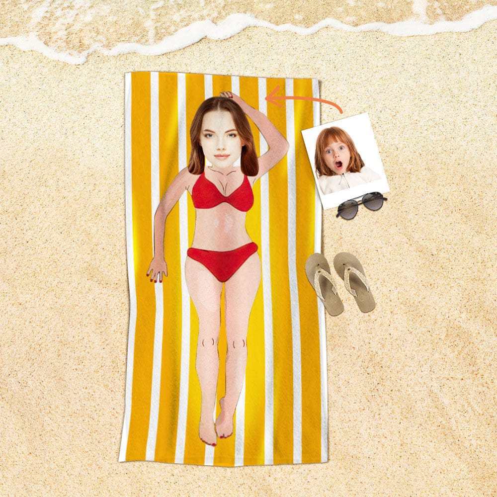 Custom Face Beach Towel Personalized Sexy Bikini Girl Beach Towel Funny Gift for Summer - MyFaceBoxer