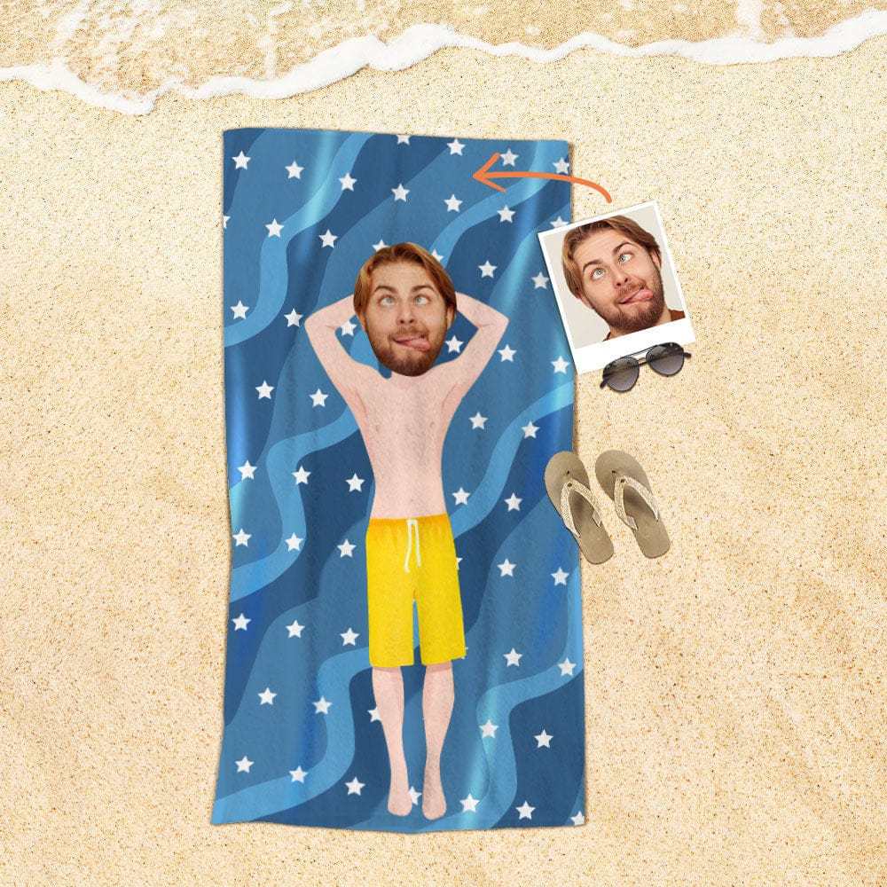 Custom Face Beach Towel Personalized Stars Beach Style Beach Towel Funny Gift for Summer - MyFaceBoxer