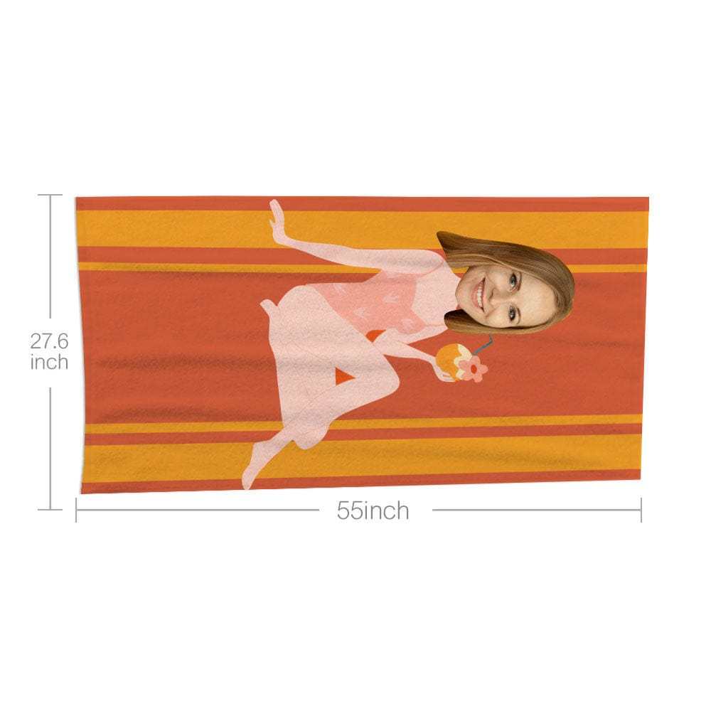 Custom Face Beach Towel Personalized Girl with Coconut Milk Beach Towel Funny Gift for Summer - MyFaceBoxer