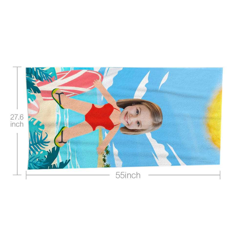 Custom Face Beach Towel Personalized Red Swimsuit Girl Style Beach Towel Funny Gift for Summer - MyFaceBoxer