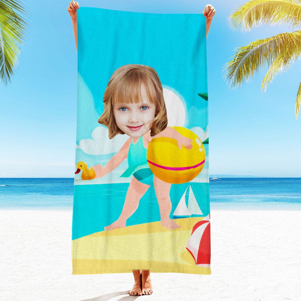 Custom Face Beach Towel Personalized Holding Ball Girl Style Beach Towel Funny Gift for Summer - MyFaceBoxer