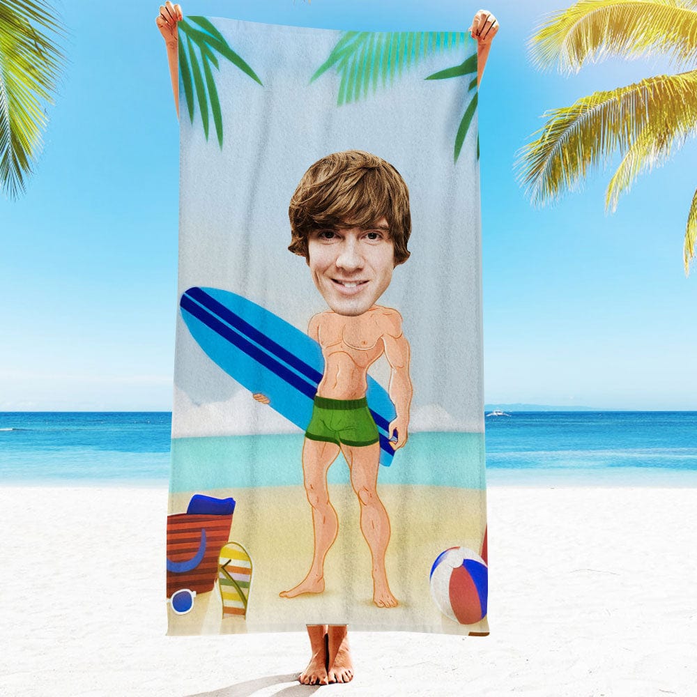 Custom Face Beach Towel Personalized Surfing Muscular Man Beach Towel Funny Gift for Summer - MyFaceBoxer