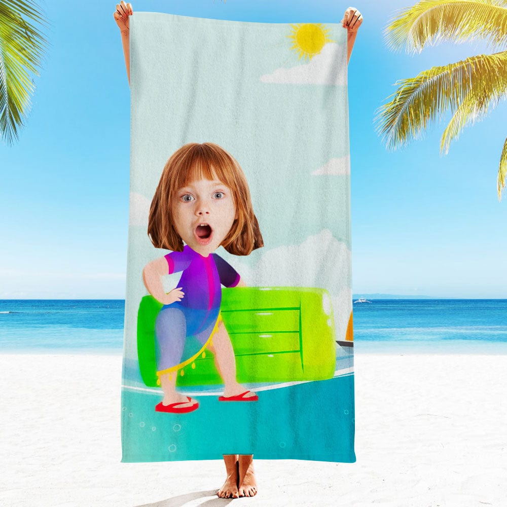 Custom Face Beach Towel Personalized Inflatable Cushion Girl Beach Towel Funny Gift for Summer - MyFaceBoxer