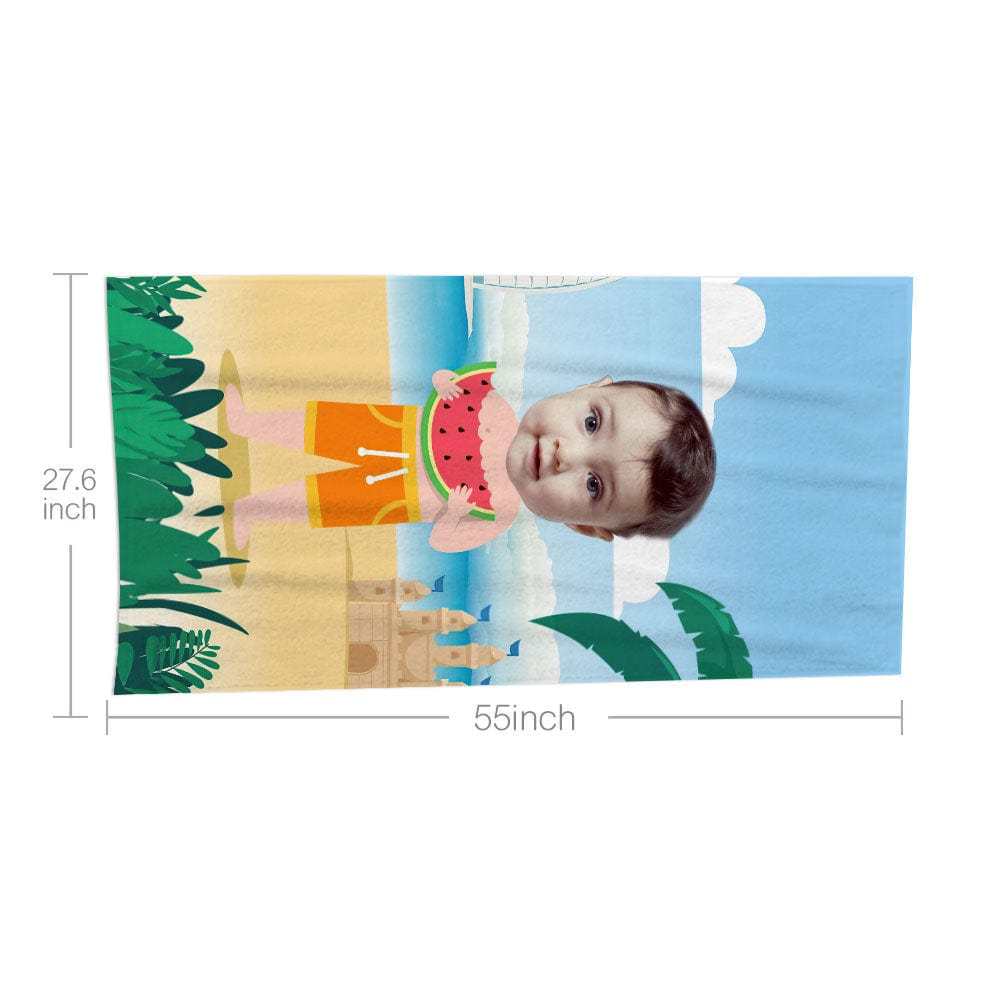 Custom Face Beach Towel Personalized Watermelon Boy Beach Towel Funny Gift for Summer - MyFaceBoxer