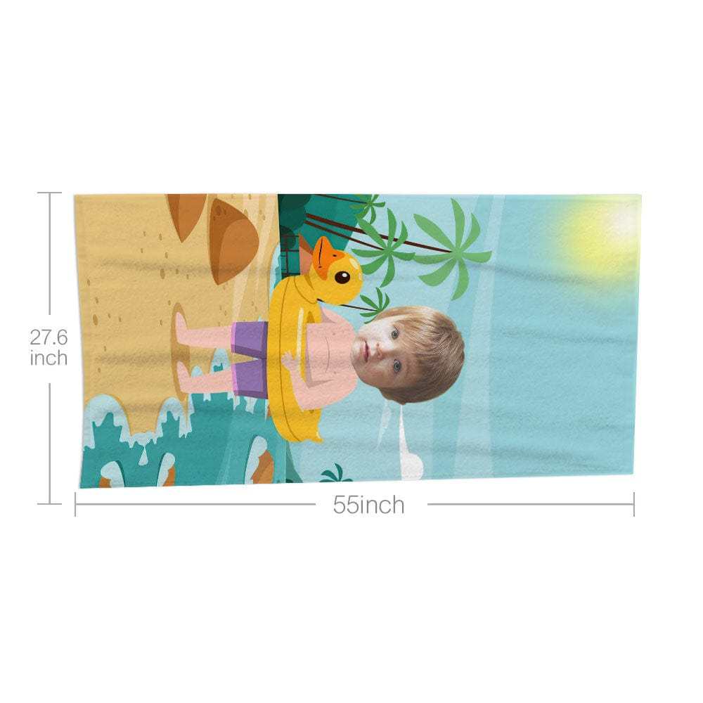Custom Face Beach Towel Personalized Duck Swim Ring Boy Beach Towel Funny Gift for Summer - MyFaceBoxer