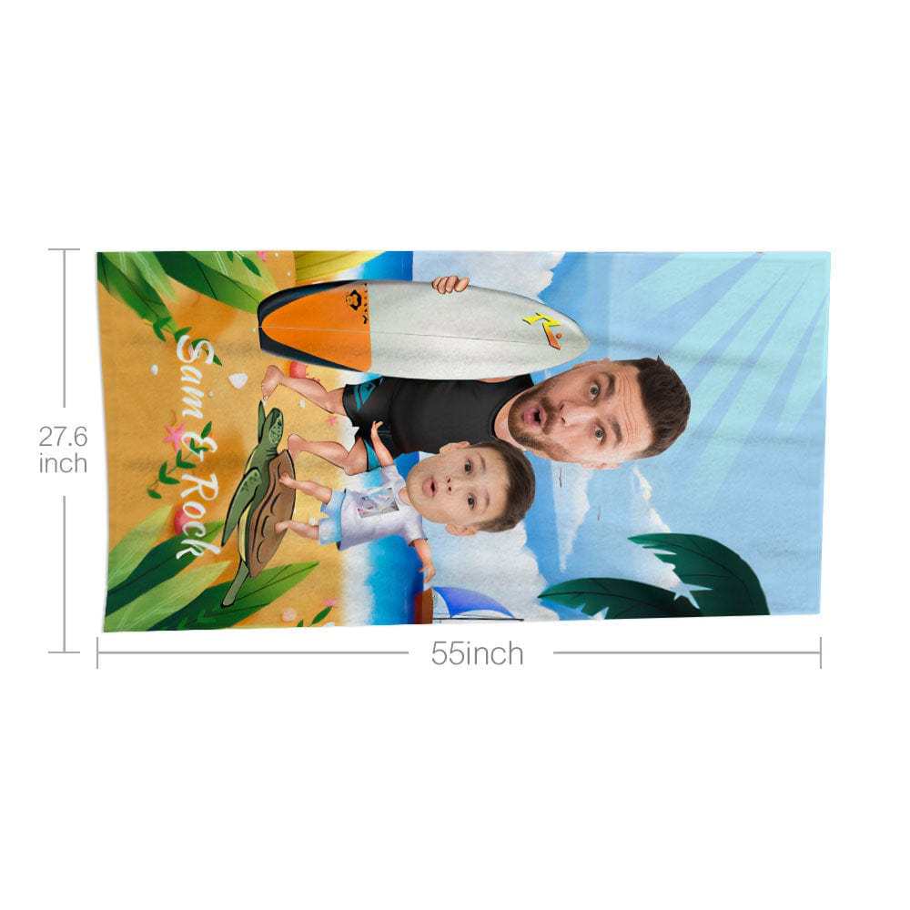 Custom Face Beach Towel Personalized Surfing Daddy and Me Beach Towel Funny Gift for Summer - MyFaceBoxer