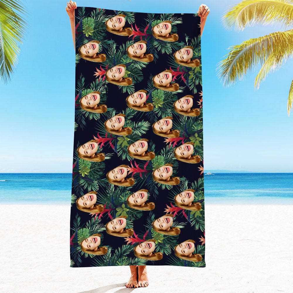 Personalized Beach Towels with Photo Custom Summer Colorful Leaves Beach Towel - MyFaceBoxer