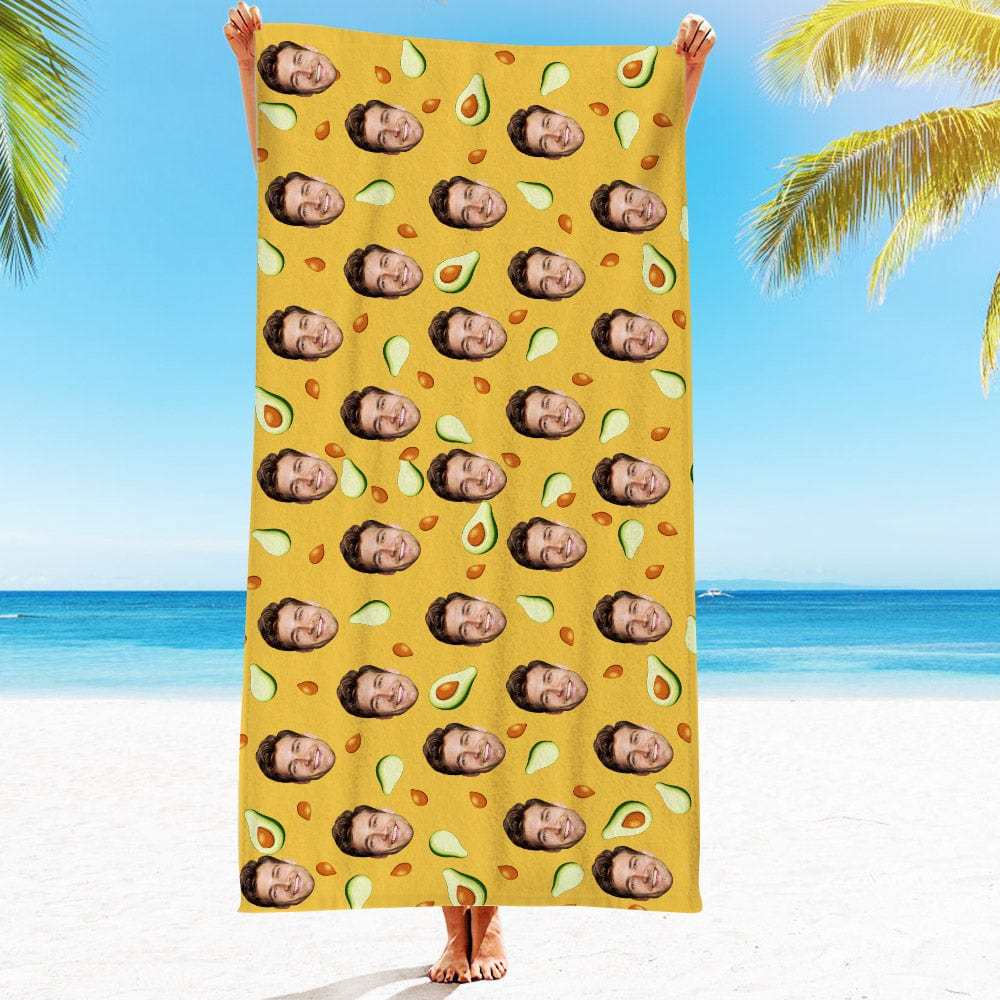 Personalized Beach Towels with Photo Custom Avocado Beach Towel - MyFaceBoxer