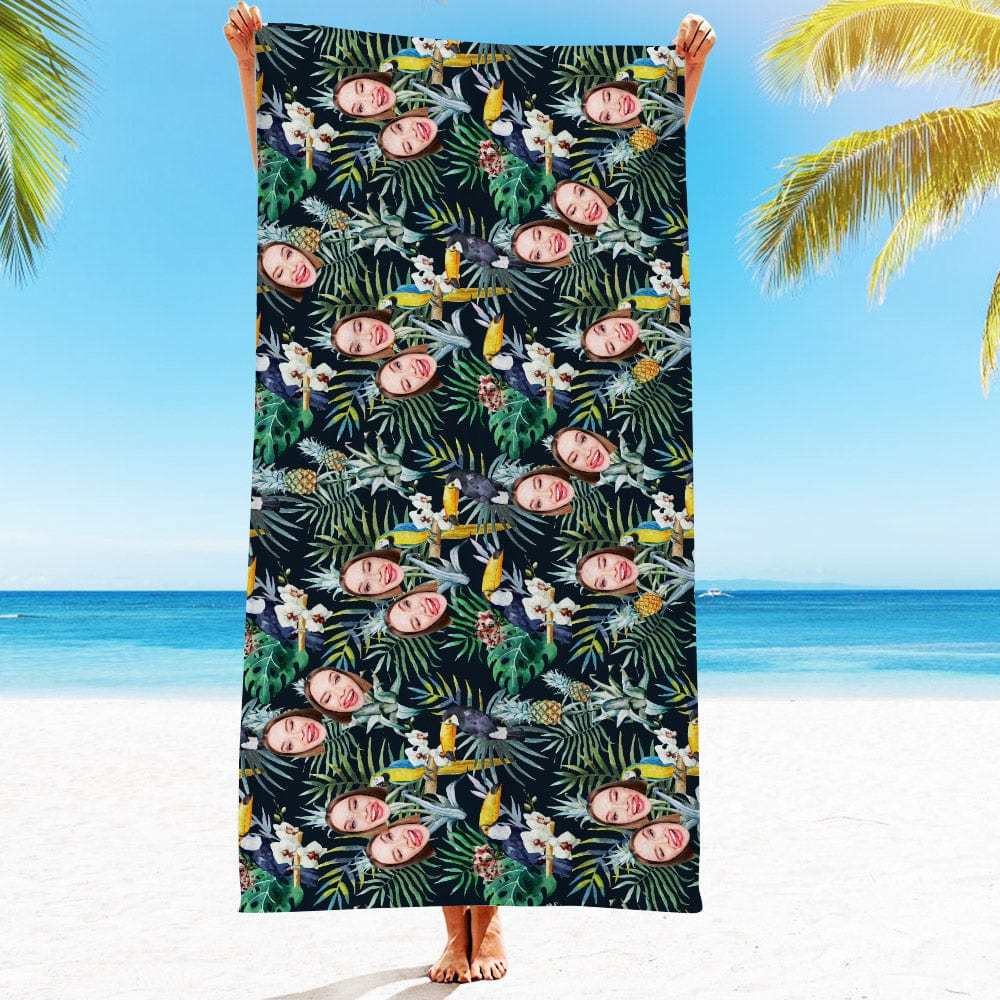 Personalized Beach Towels with Photo Custom Leaves and Birds Beach Towel - MyFaceBoxer
